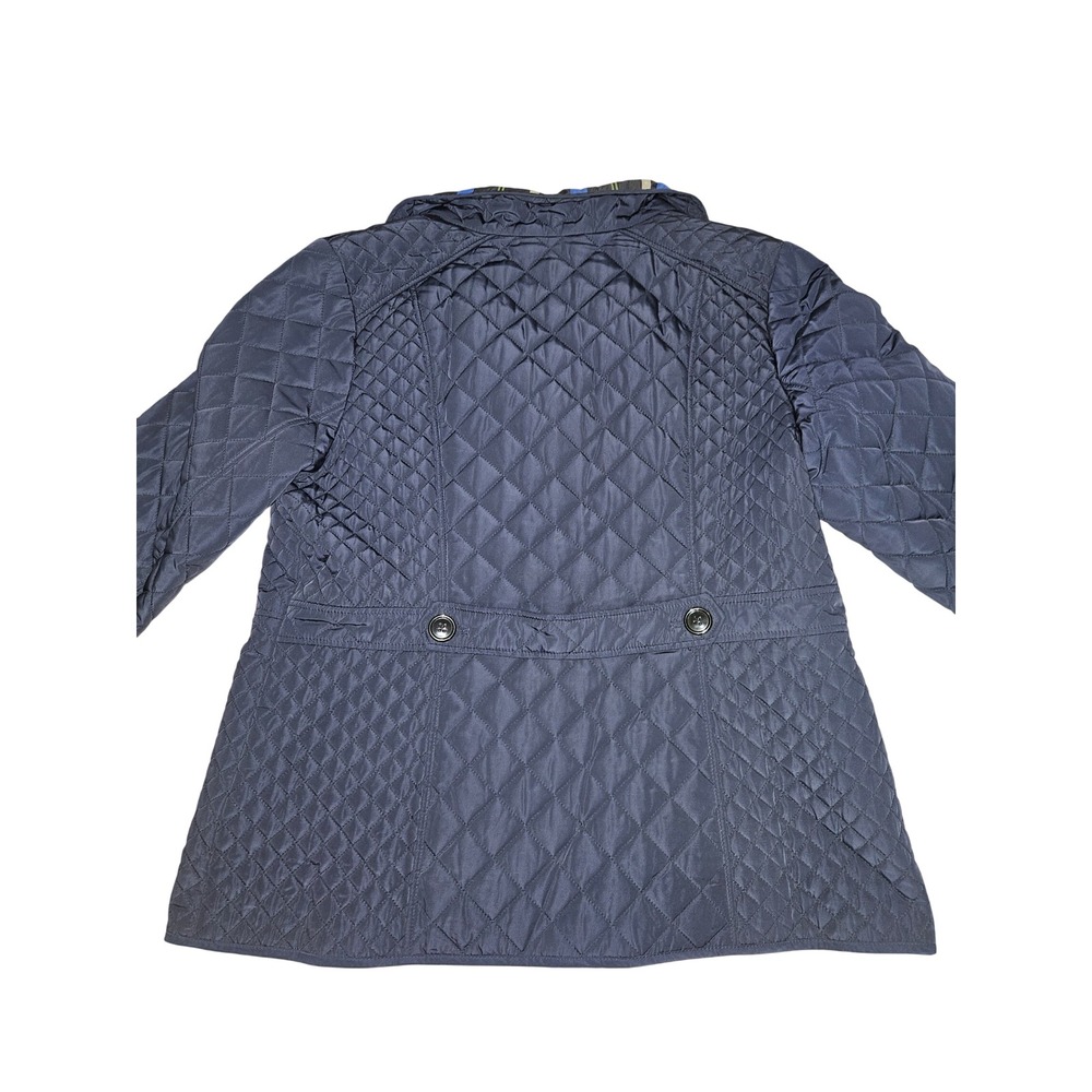 Liz Claiborne Women's Navy Blue Quilted Jacket Plaid Trim Button Front Coat XL - Picture 6 of 13